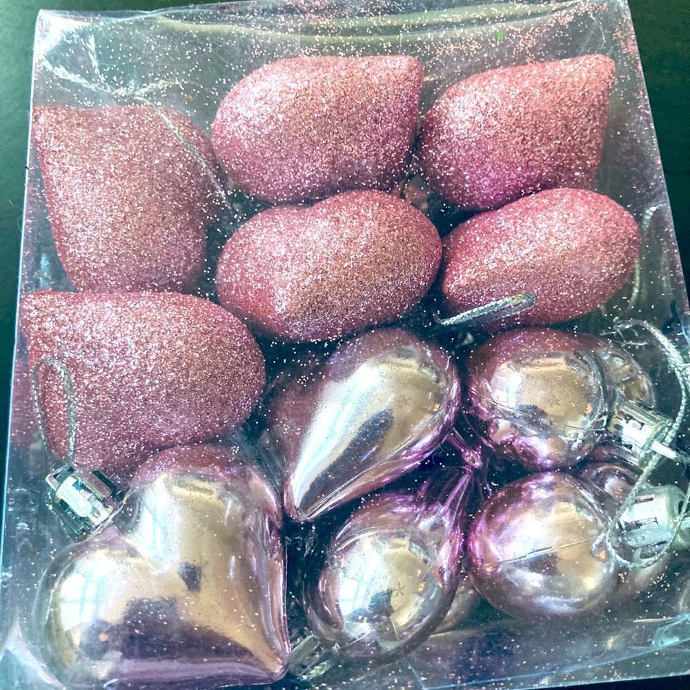 Valentine Pink Hearts Glitter Metallic Ornaments Decor
